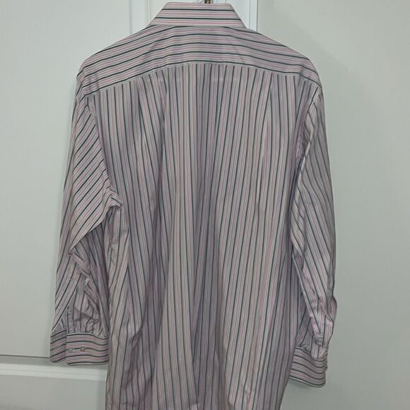 Pink Gray Stripe Faconnable Mens LS Club Chest Pocket Dress shirt 17 x 31 43euro - Picture 5 of 5